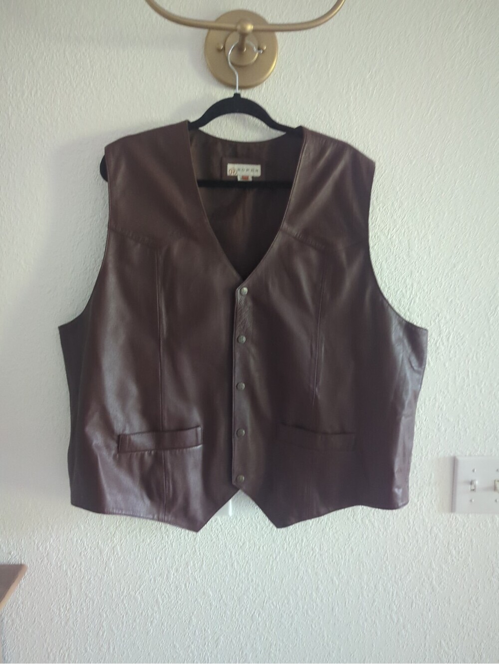 Roper Brown Leather Western Vest Jacket Cowboy Snap Mens 3XL